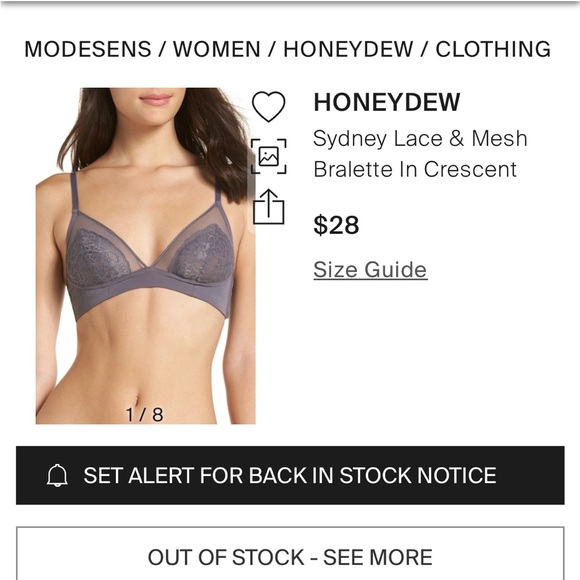 HONEYDEW Sydney Lace & Mesh
Bralette in the color shadow NWT size small - Picture 7 of 13
